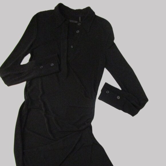 Button Down Long Dress Minimalist Black Viscose Knit - Picture 5 of 12